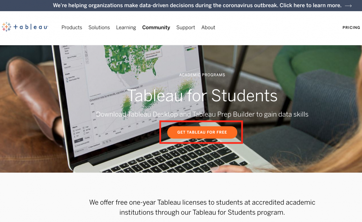 Tableau for Students official page