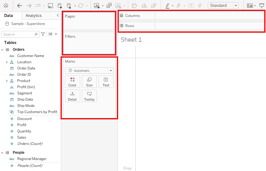 The Pages and Filters boxes are outlined with a red box.