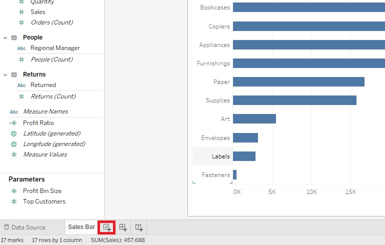 The New Worksheet icon at the bottom right is outlined with a red box