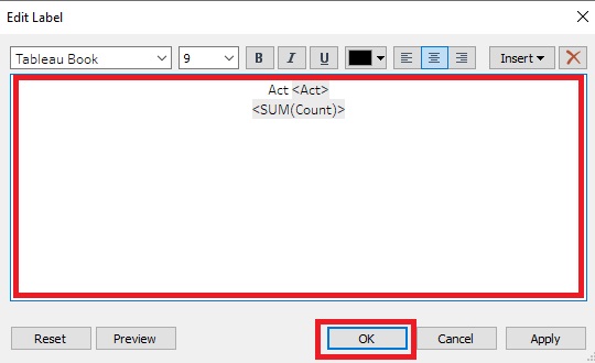Text box and OK button are outlined with red boxes
