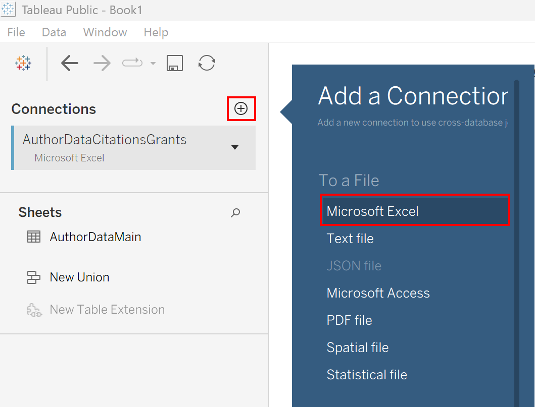 The plus sign and Microsoft Excel are outlined with red boxes