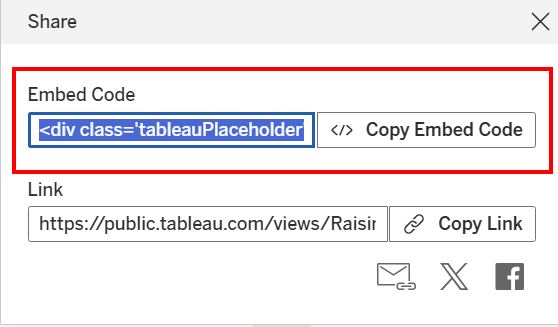 Embed Code is outlined with a red box