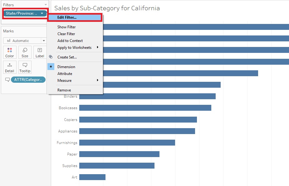 State/Province under Filters and Edit Filter... are both highlighted and outlined with red boxes