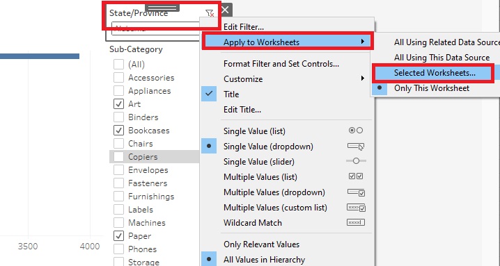 State/Province, Apply to Worksheets, and Selected Worksheets are outlined with red boxes