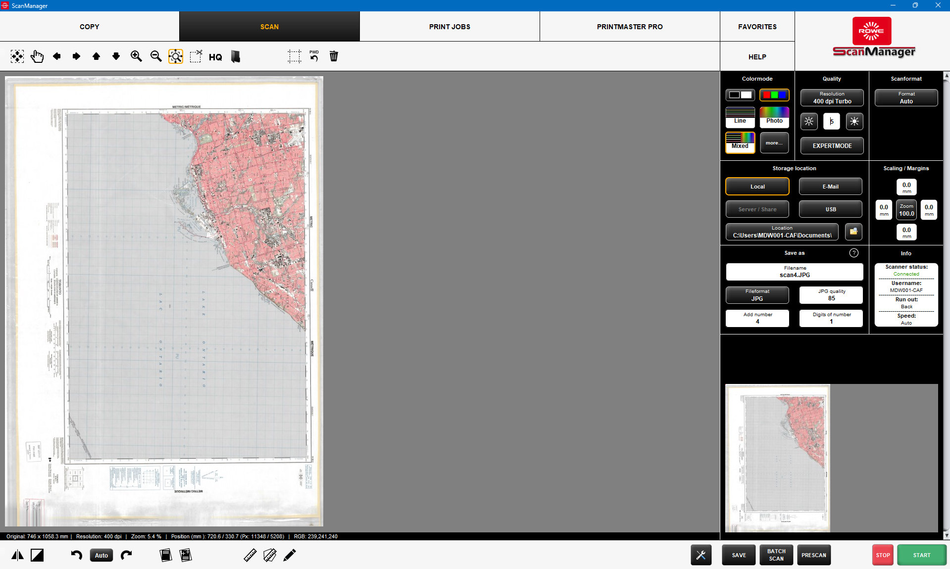 Scanning interface with scanned map