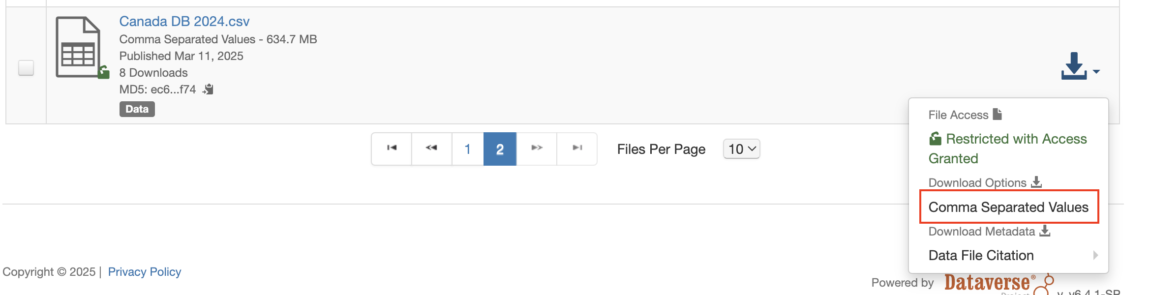 download a file from dataverse